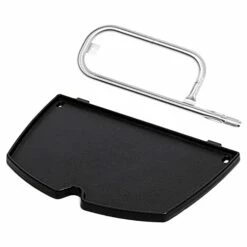 Barbqtime 17 Inch Grill Burner Tube And Cast Iron Cooking Griddle For Weber Q100 Q120 Q1000 Q1200 Baby Q Gas Grill, Stainless Steel Grill Burner Replacement Parts For Weber 41657, 69957, 60040, 6558