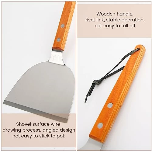 Smash Burger Spatula Stainless Steel Scraper With Wooden Handle Heavy Duty Griddle Accessories For Home Restaurants Kitchen Outdoor Grill - Image 5