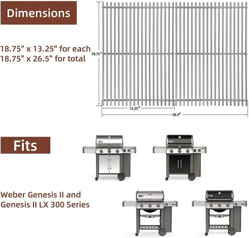 QuliMetal 66095 9 MM 304 Stainless Steel Cooking Grates (18.75" X 13.25") For Weber Genesis II And Genesis II LX 300 Series Gas Grills, Pack Of 2… - Image 6