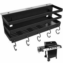 RUSFOL Upgraded Stainless Steel Griddle Caddy For Char-Broil Gas Griddles, With An Allen Key, Space Saving BBQ Accessories Storage Box, Free From Drill Hole&Easy To Install