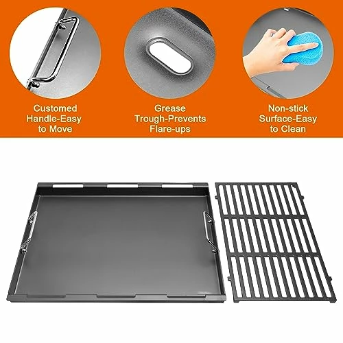 Upgrade Griddle Inserts And Grate For Weber Genesis II 400 Series Gas Grills, Flat Top Griddle Kit For Weber Genesis II E-410 S-410 E-435 S-440 And More, Replace For Weber 6789 Full-Size Griddle - Image 6