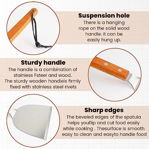 Smash Burger Spatula Stainless Steel Scraper With Wooden Handle Heavy Duty Griddle Accessories For Home Restaurants Kitchen Outdoor Grill - Image 6