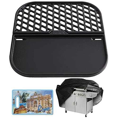 Weber 8860 Cast Iron Grill And Griddle Station - Gourmet BBQ Sysyem Bundle With Cuisinart 3D City Collection Rome Cutting Board + Grill Cover Barbecue Waterproof Outdoor Protection