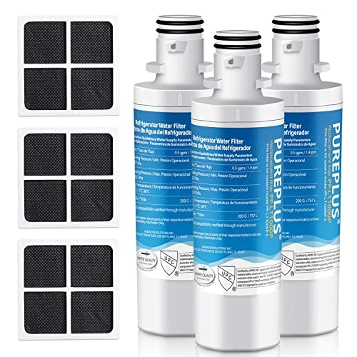 PUREPLUS ADQ747935 Replacement For LG LT1000P LT1000 Kenmore Elite 9980 LT1000PC, MDJ64844601 ADQ74793501, LMXS28626S, LFXS26973S, LT120F Refrigerator Water And Air Filter,3Pack, Model: RWF4700AB