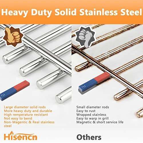 Hisencn Cooking Grates For Nexgrill 720-0882A Evolution Infrared Plus 5-Burner, Stainless Steel Solid Rod Grill Cooking Grids Replacement Parts, 3 Pack - Image 7